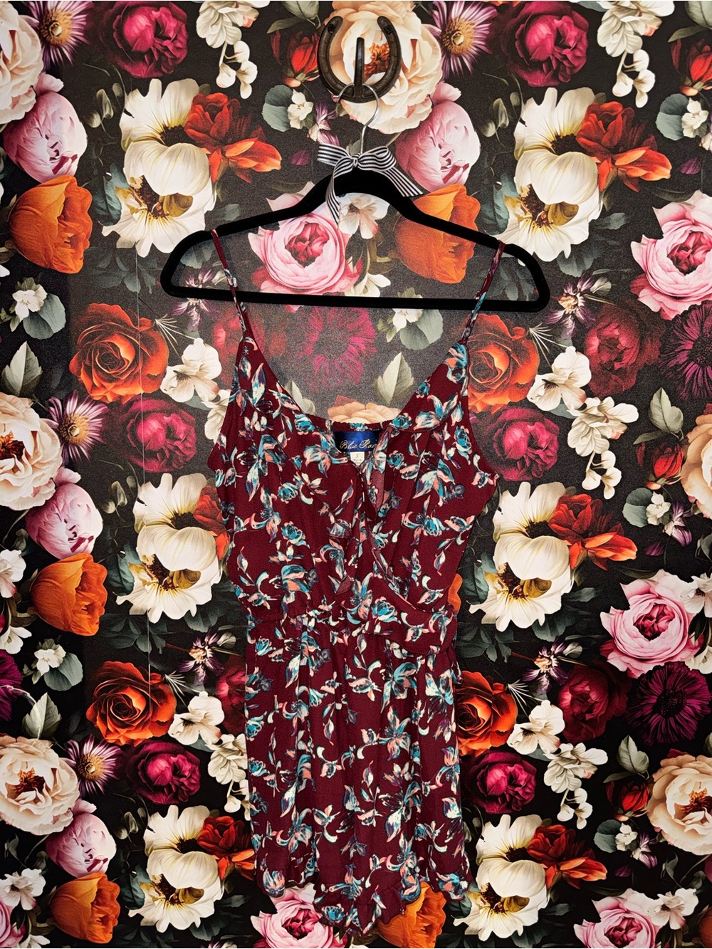 Blue Rain Women’s Burgundy Floral Spaghetti-Strap Romper, Small, BWT - Picture 3 of 15